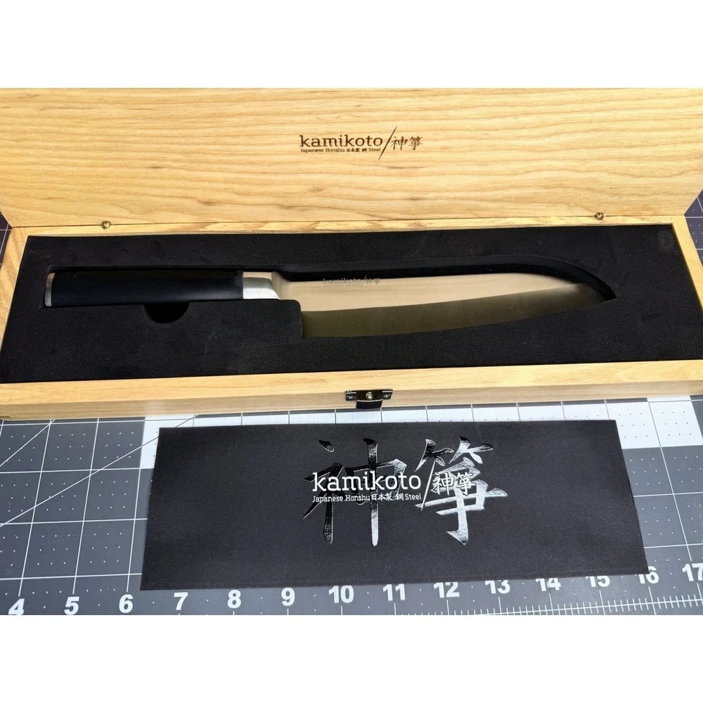 Kamikoto Santoku Knife Japanese Honshu Steel Culinary Knife with Wooden Case